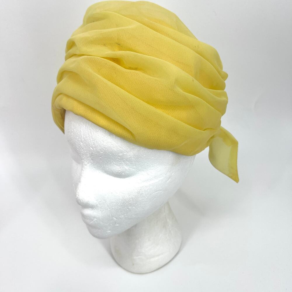 Vintage Yellow Pillbox Chiffon Rosette Hat with Bow